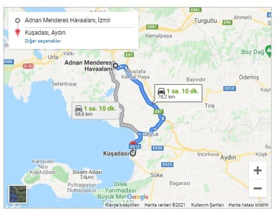 İzmir Kuşadası arası 78km